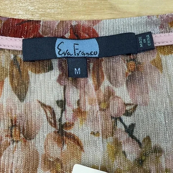 Anthropologie Eva Franco Metallic Floral Tie Front Short Sleeve Shirt Sz Medium - Picture 9 of 11